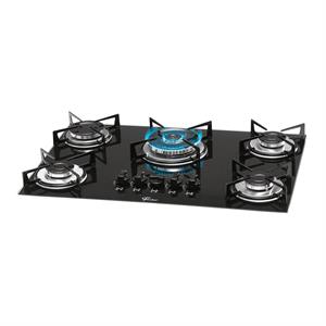 Cooktop a Gás Fischer 5 Bocas Tripla Chama Mesa Vidro Bivolt PRETO 